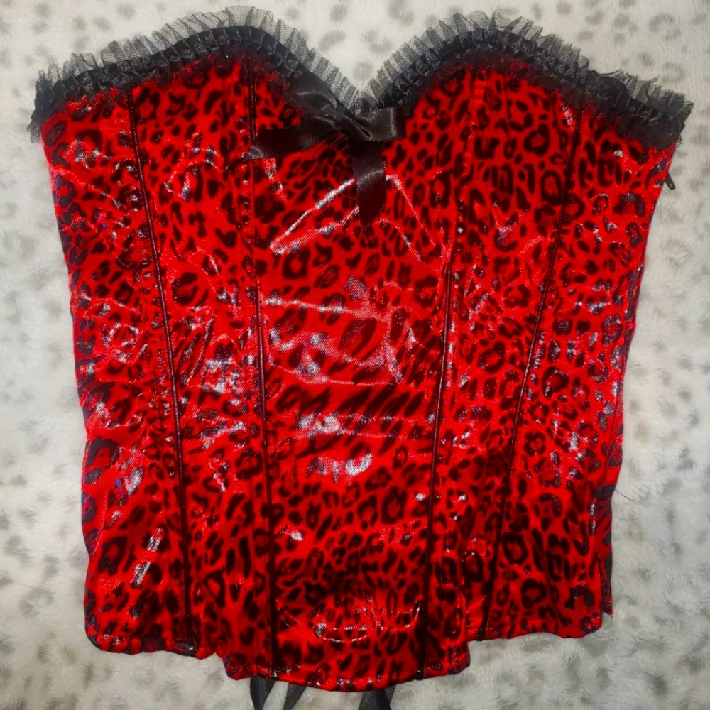 LIP SERVICE RED LEOPARD BLACKLIST CORSET NWT HOT TOPIC Y2K Punk Goth M L XL XXL